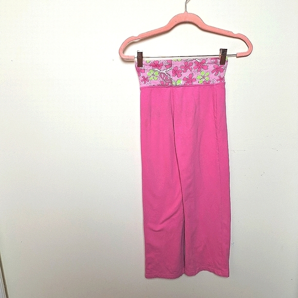 Lilly Pulitzer Girls Pink High Waisted Leggings with Floral Waistband Medium - Picture 2 of 8